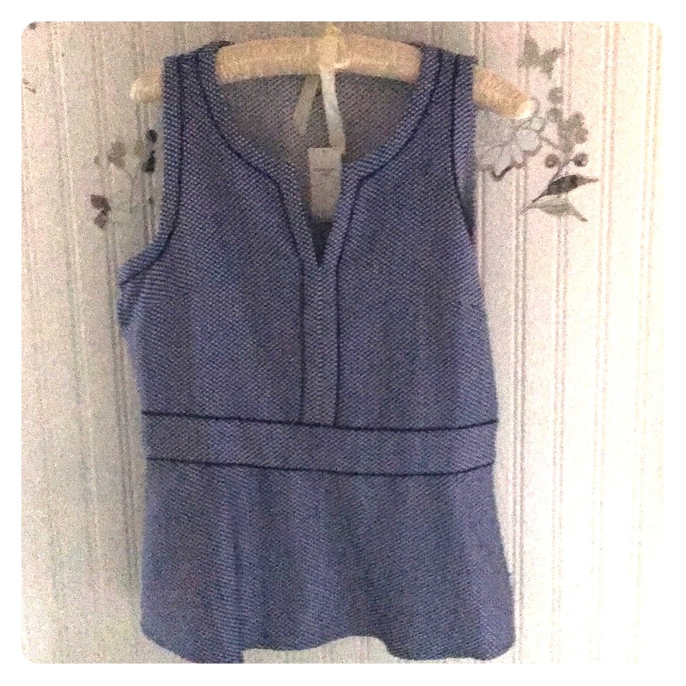 Sleeveless top, blue/white, size 8